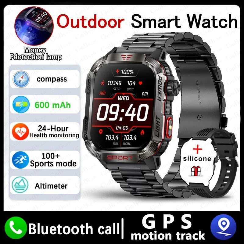 Nuovo per Huawei Xiaomi militare GPS Smart Watch uomo torcia elettrica bussola impermeabile Sport all'aria aperta Tracker chiamata Bluetooth Smartwatch