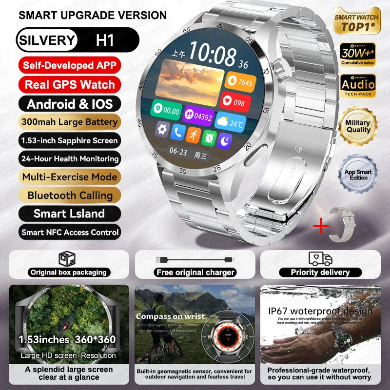 Per HUAWEI IOS Sport All'aria Aperta GPS Astuto Della Vigilanza Degli Uomini di 1.53 pollici HD AMOLED Schermo IP68 Impermeabile Chiamata Bluetooth NFC Smartwatch 2024