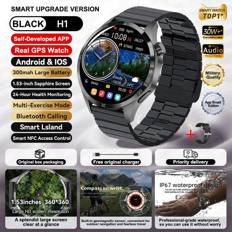 Per HUAWEI IOS Sport All'aria Aperta GPS Astuto Della Vigilanza Degli Uomini di 1.53 pollici HD AMOLED Schermo IP68 Impermeabile Chiamata Bluetooth NFC Smartwatch 2024