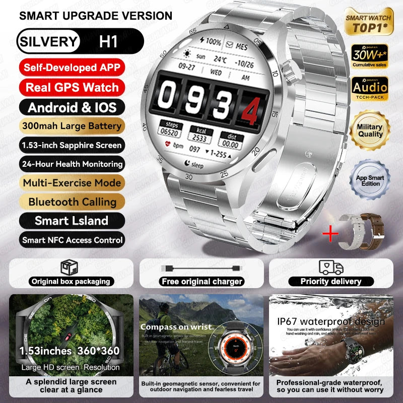 Per HUAWEI IOS Sport All'aria Aperta GPS Astuto Della Vigilanza Degli Uomini di 1.53 pollici HD AMOLED Schermo IP68 Impermeabile Chiamata Bluetooth NFC Smartwatch 2024