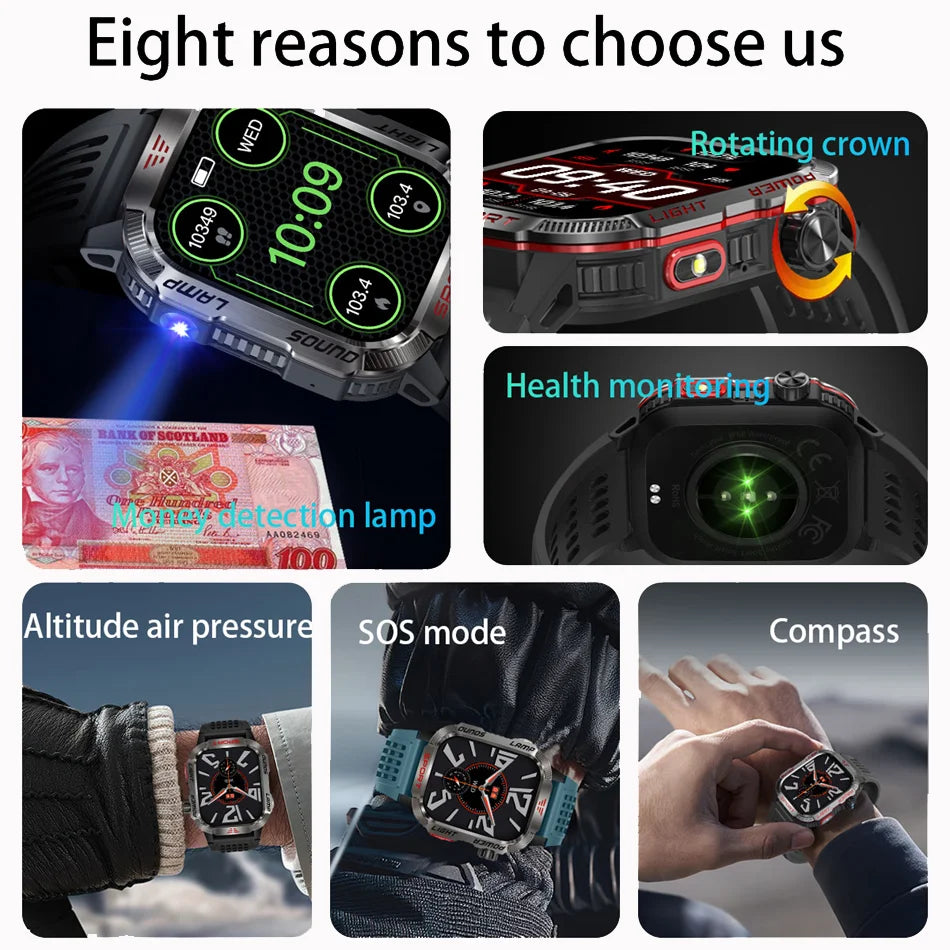 Nuovo per Huawei Xiaomi militare GPS Smart Watch uomo torcia elettrica bussola impermeabile Sport all'aria aperta Tracker chiamata Bluetooth Smartwatch