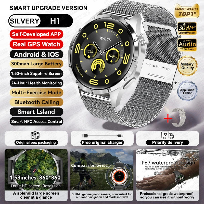 Per HUAWEI IOS Sport All'aria Aperta GPS Astuto Della Vigilanza Degli Uomini di 1.53 pollici HD AMOLED Schermo IP68 Impermeabile Chiamata Bluetooth NFC Smartwatch 2024