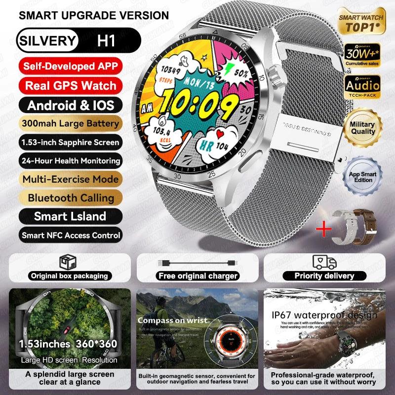 Per HUAWEI IOS Sport All'aria Aperta GPS Astuto Della Vigilanza Degli Uomini di 1.53 pollici HD AMOLED Schermo IP68 Impermeabile Chiamata Bluetooth NFC Smartwatch 2024