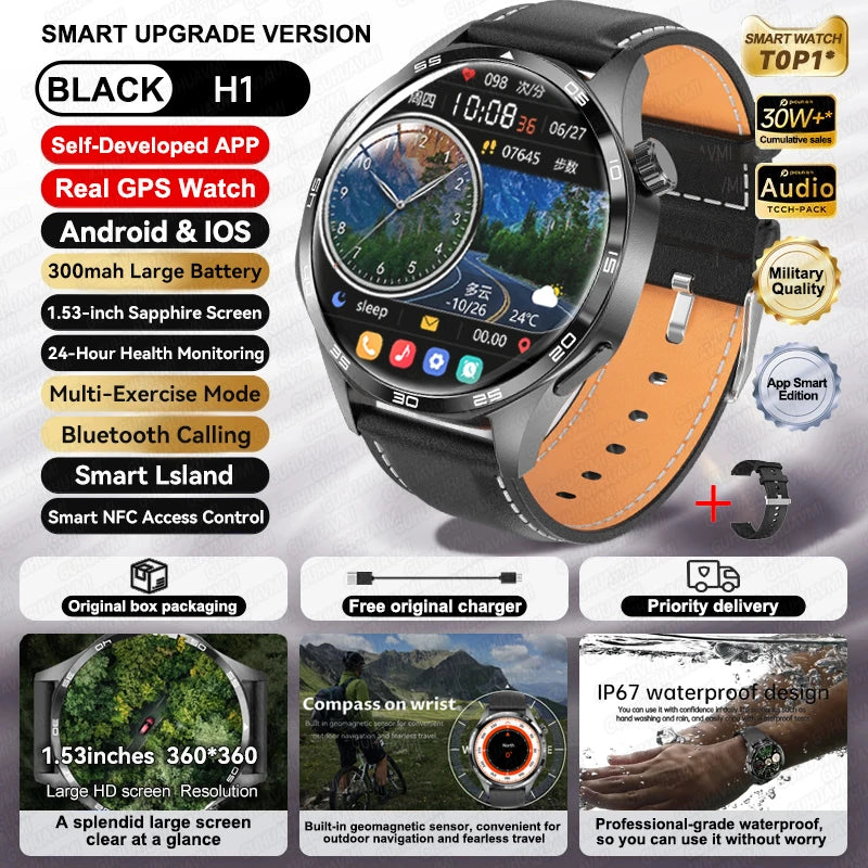 Per HUAWEI IOS Sport All'aria Aperta GPS Astuto Della Vigilanza Degli Uomini di 1.53 pollici HD AMOLED Schermo IP68 Impermeabile Chiamata Bluetooth NFC Smartwatch 2024