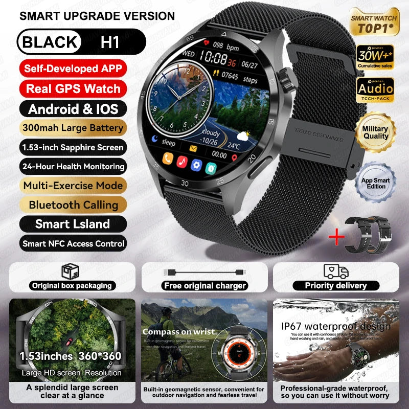 Per HUAWEI IOS Sport All'aria Aperta GPS Astuto Della Vigilanza Degli Uomini di 1.53 pollici HD AMOLED Schermo IP68 Impermeabile Chiamata Bluetooth NFC Smartwatch 2024