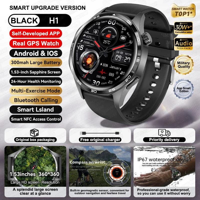 Per HUAWEI IOS Sport All'aria Aperta GPS Astuto Della Vigilanza Degli Uomini di 1.53 pollici HD AMOLED Schermo IP68 Impermeabile Chiamata Bluetooth NFC Smartwatch 2024