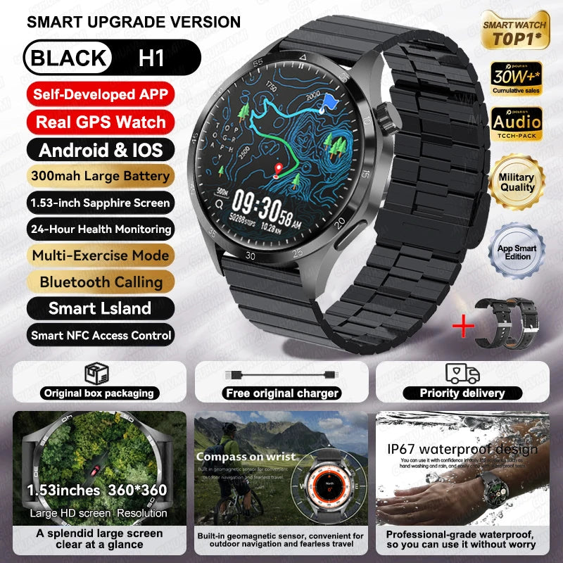 Per HUAWEI IOS Sport All'aria Aperta GPS Astuto Della Vigilanza Degli Uomini di 1.53 pollici HD AMOLED Schermo IP68 Impermeabile Chiamata Bluetooth NFC Smartwatch 2024