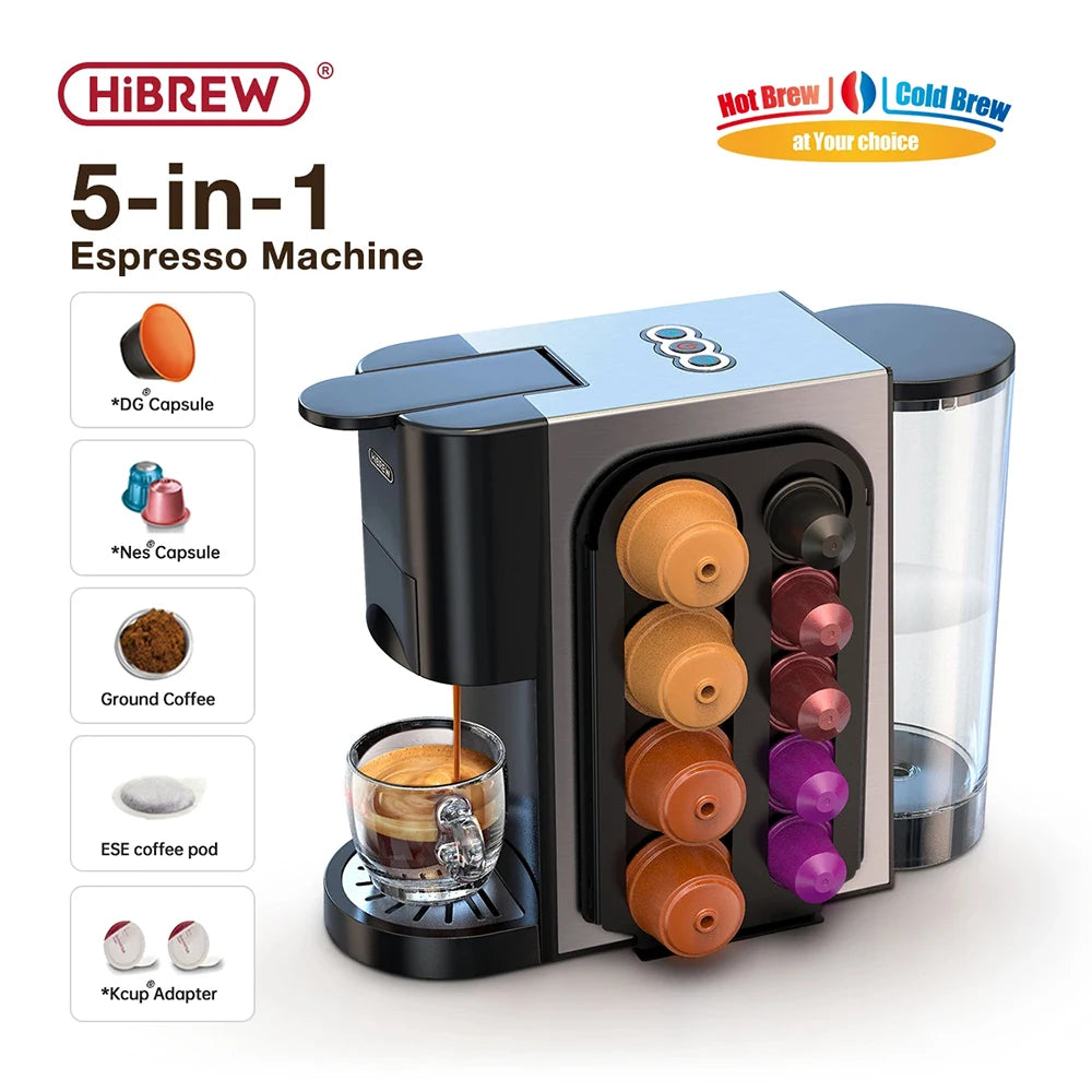 Macchina per caffè HiBREW Cafetera Caldo/Freddo 5in1 Multiplo 19Bar Dolce Gusto Latte&Nexpresso Capsula ESE