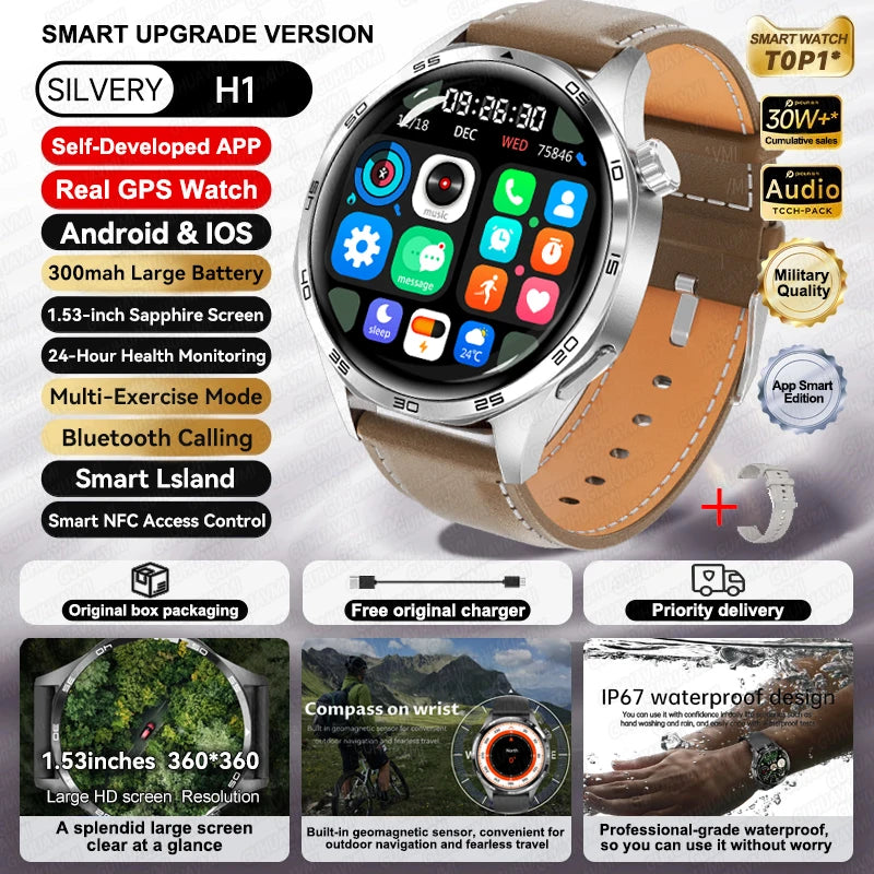 Per HUAWEI IOS Sport All'aria Aperta GPS Astuto Della Vigilanza Degli Uomini di 1.53 pollici HD AMOLED Schermo IP68 Impermeabile Chiamata Bluetooth NFC Smartwatch 2024