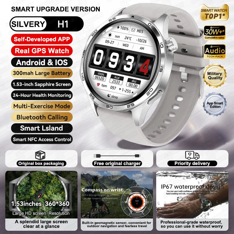 Per HUAWEI IOS Sport All'aria Aperta GPS Astuto Della Vigilanza Degli Uomini di 1.53 pollici HD AMOLED Schermo IP68 Impermeabile Chiamata Bluetooth NFC Smartwatch 2024