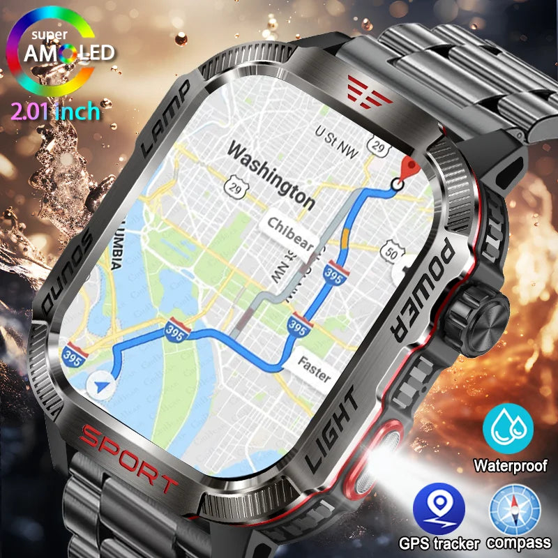 Nuovo per Huawei Xiaomi militare GPS Smart Watch uomo torcia elettrica bussola impermeabile Sport all'aria aperta Tracker chiamata Bluetooth Smartwatch