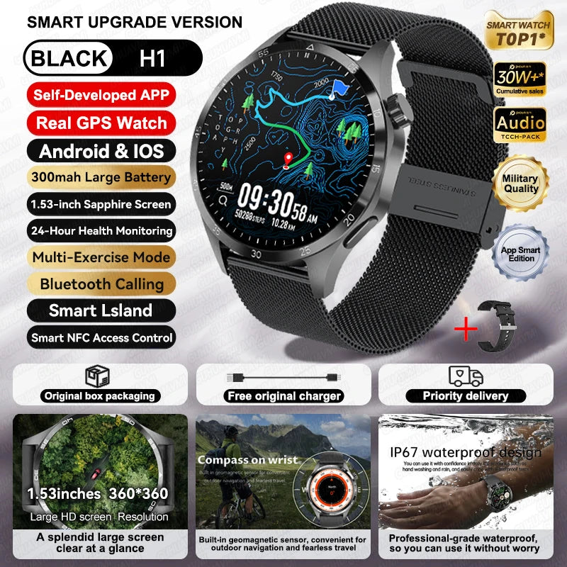 Per HUAWEI IOS Sport All'aria Aperta GPS Astuto Della Vigilanza Degli Uomini di 1.53 pollici HD AMOLED Schermo IP68 Impermeabile Chiamata Bluetooth NFC Smartwatch 2024